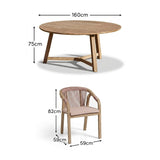 Shiro 6 Seater Wooden Garden Dining Set with Shiro Pink Rope Dining Chairs - 160cm - Laura James