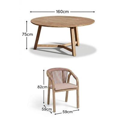 Shiro 6 Seater Wooden Garden Dining Set with Shiro Pink Rope Dining Chairs - 160cm - Laura James