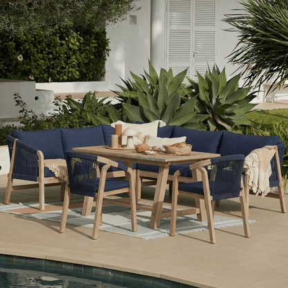 Shiro Wooden Garden Corner Dining Sofa Set with 2 Shiro Chairs - Navy - Laura James