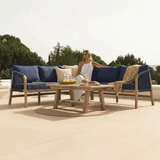 Shiro 5 Seater Wooden Garden Corner Sofa with Shiro Coffee Table - Navy - Laura James