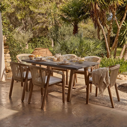 Shiro Dove Grey Concrete Dining Table Set - 6 Seater - Shiro Beige Rope Dining Chairs