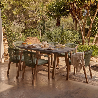 Shiro Dove Grey Concrete Dining Table Set - 6 Seater - Shiro Green Rope Dining Chairs