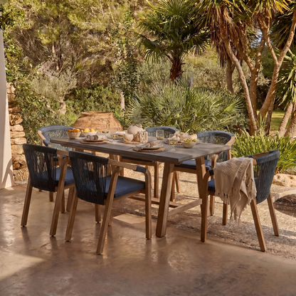 Shiro Dove Grey Concrete Dining Table Set - 6 Seater - Shiro Navy Rope Dining Chairs