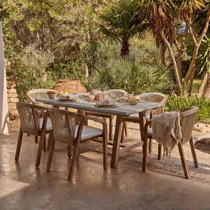Shiro Pale Grey Concrete Dining Table Set - 6 Seater - Shiro Beige Rope Dining Chairs
