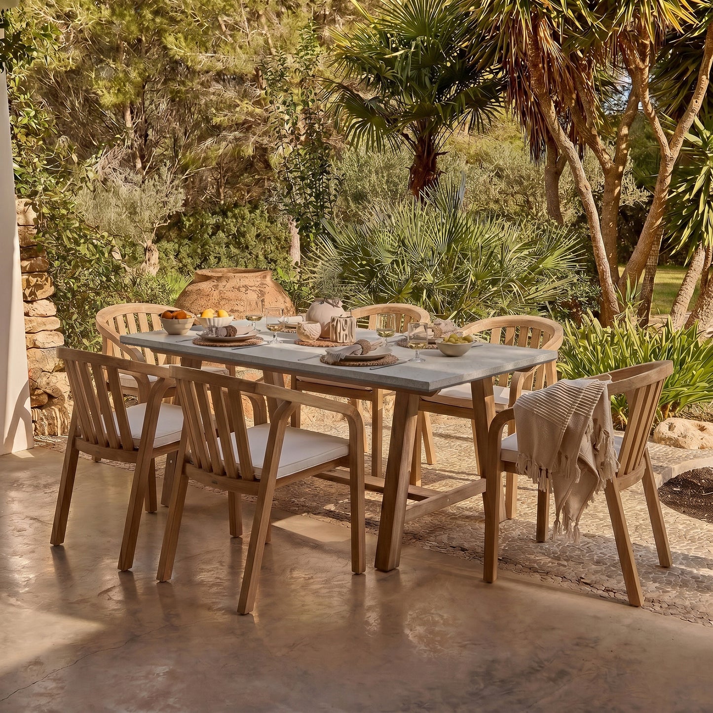 Shiro Pale Grey Concrete Dining Table Set - 6 Seater - Shiro Dining Chairs
