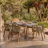 Shiro Pale Grey Concrete Dining Table Set - 6 Seater - Shiro Green Rope Dining Chairs