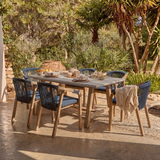 Shiro Pale Grey Concrete Dining Table Set - 6 Seater - Shiro Navy Rope Dining Chairs