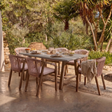 Shiro Pale Grey Concrete Dining Table Set - 6 Seater - Shiro Pink Rope Dining Chairs