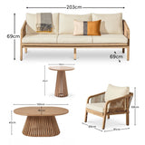 Shiro Wooden Garden Set with 3 Seater Sofa - 2 Shiro Sand Armchairs - Willow Coffee & Side Table - Laura James