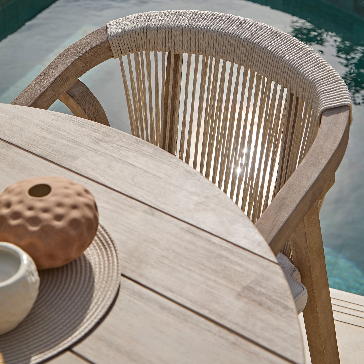 Shiro 4 Seater Round Wooden Garden Dining Set with Shiro Beige Rope Dining Chairs - 120cm - Laura James