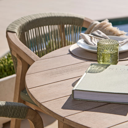 Shiro 4 Seater Round Wooden Garden Dining Set with Shiro Green Rope Dining Chairs - 120cm - Laura James