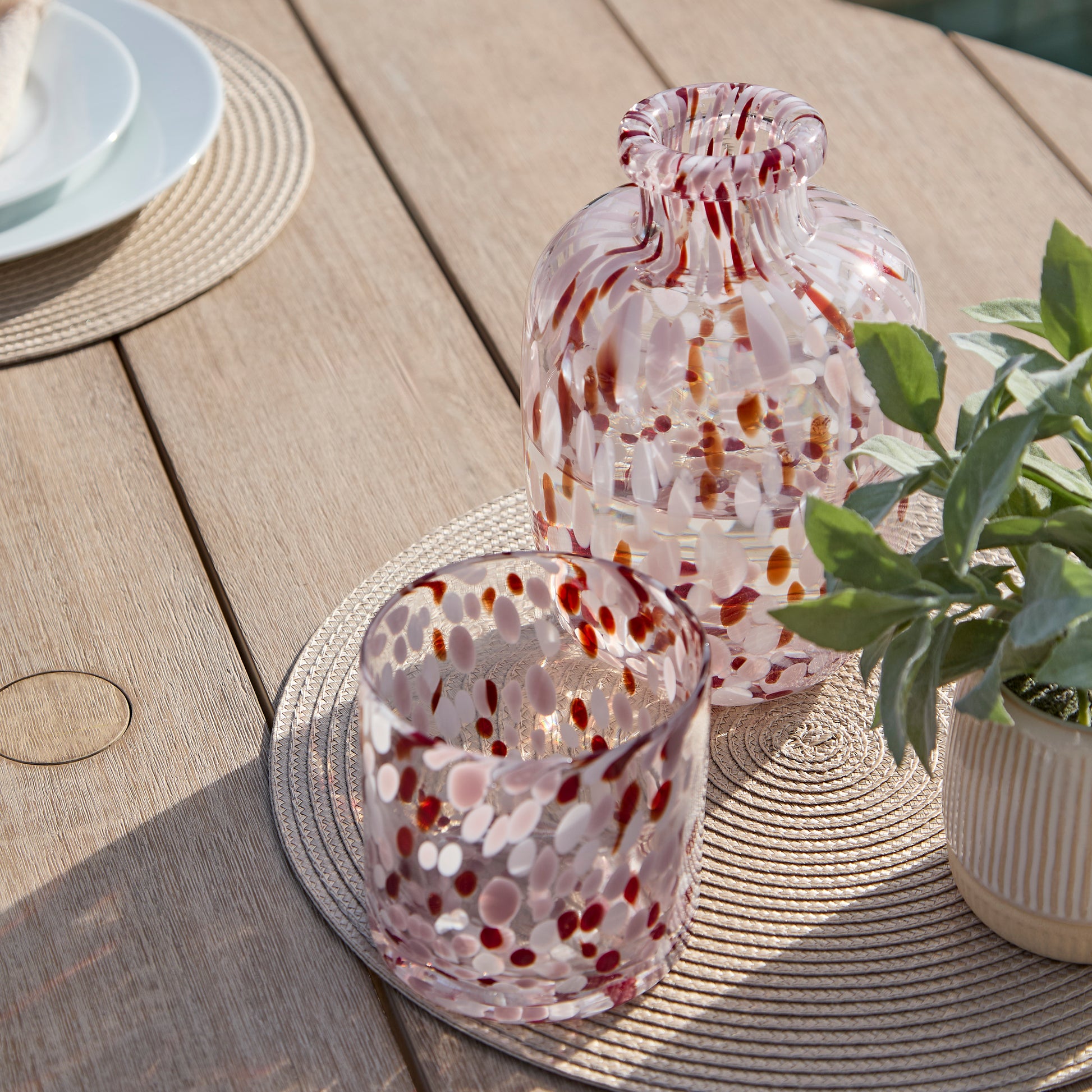 Shiro 4 Seater Round Wooden Garden Dining Set with Shiro Pink Rope Dining Chairs - 120cm - Laura James