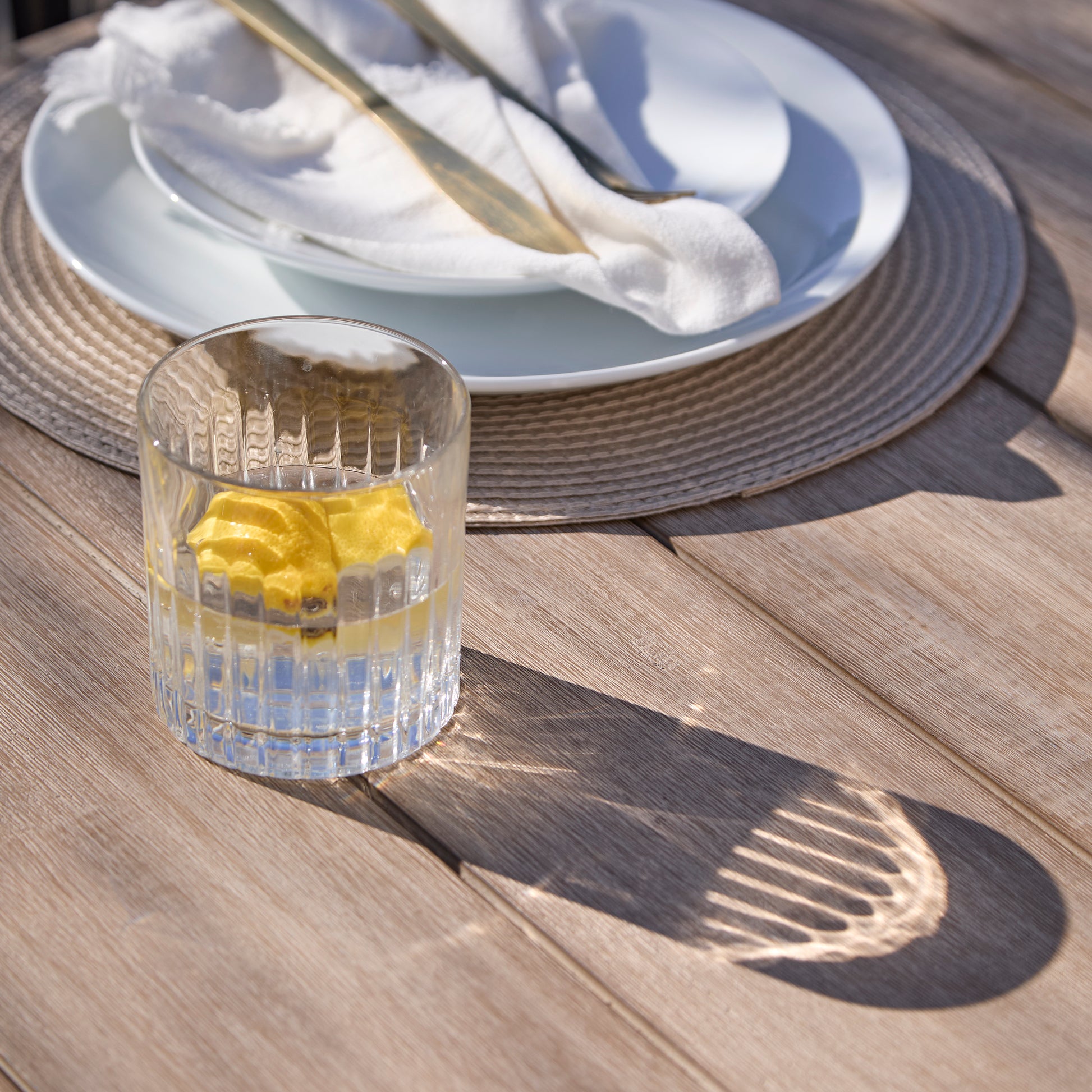 Shiro 4 Seater Round Wooden Garden Dining Set with Shiro Navy Rope Dining Chairs - 120cm - Laura James