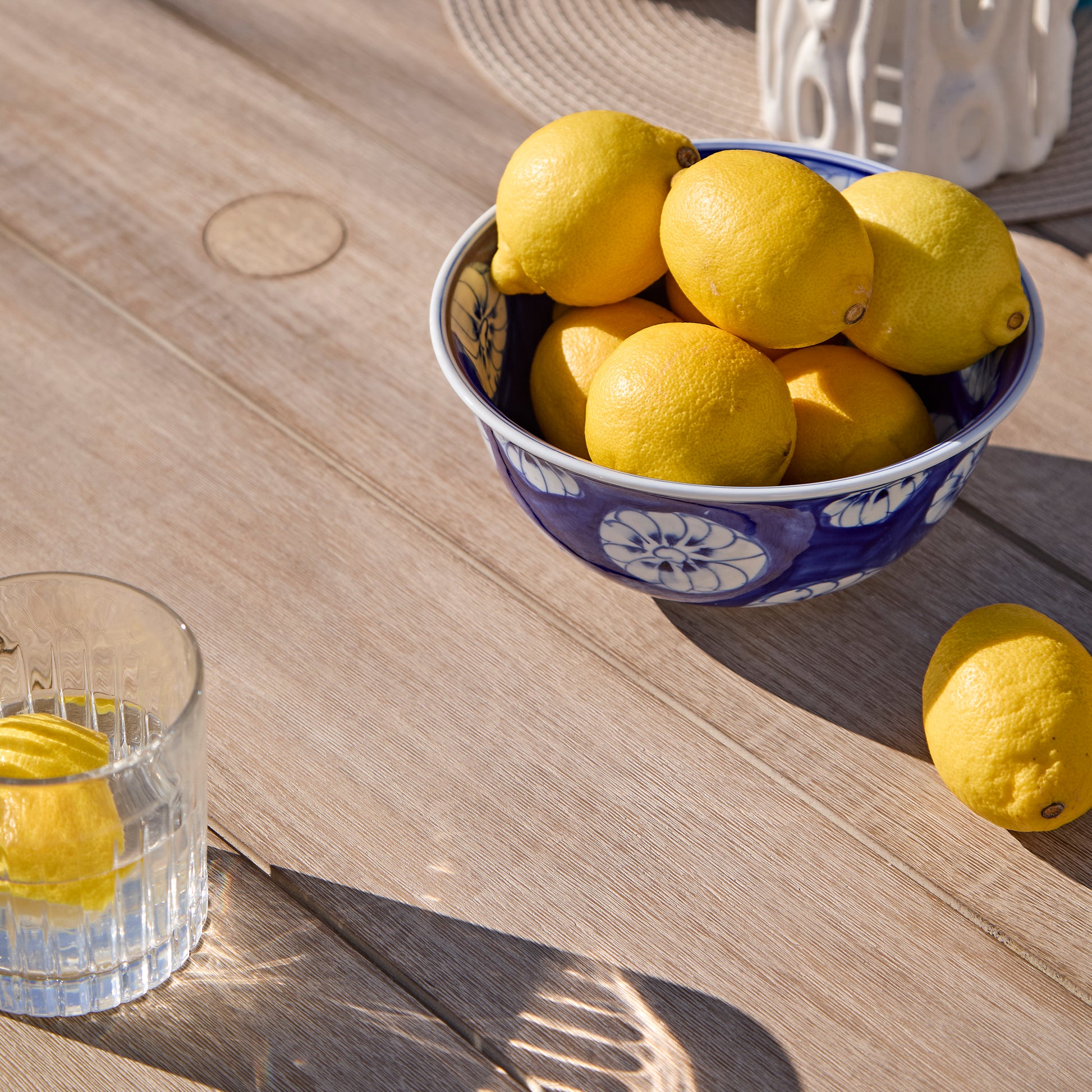 Shiro 4 Seater Round Wooden Garden Dining Set with Shiro Navy Rope Dining Chairs - 120cm - Laura James