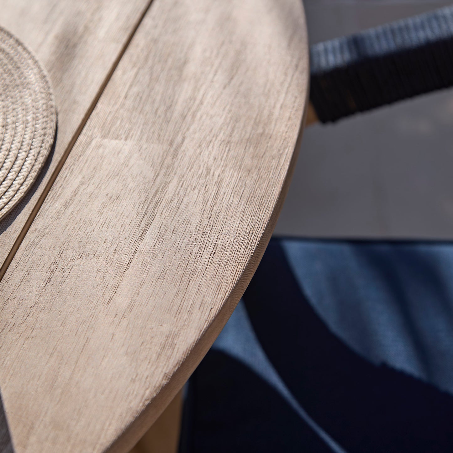 Shiro 4 Seater Round Wooden Garden Dining Set with Shiro Navy Rope Dining Chairs - 120cm - Laura James