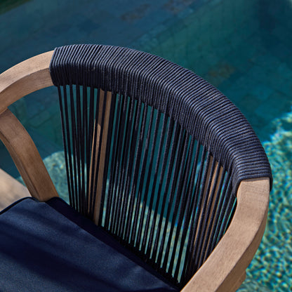 Shiro 4 Seater Round Wooden Garden Dining Set with Shiro Navy Rope Dining Chairs - 120cm - Laura James