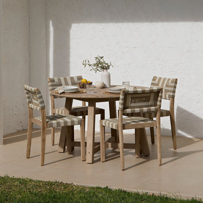Shiro 4 Seater Round Wooden Garden Dining Set with Saffron Natural/Beige Dining Chairs - Laura James