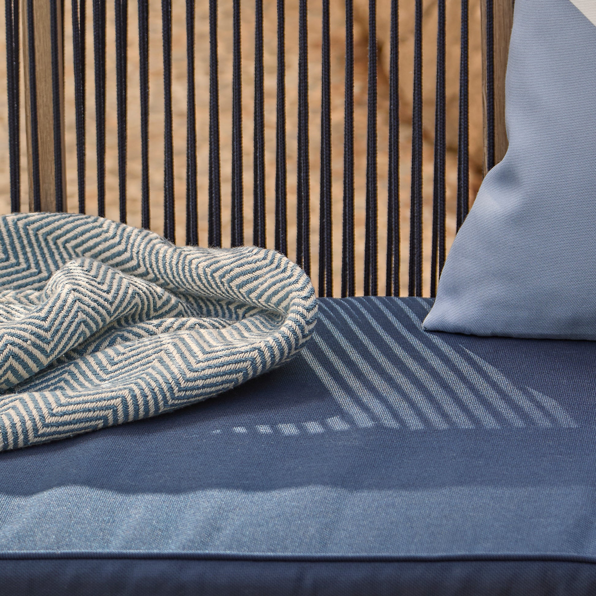 Shiro Wooden Garden Bench - Navy Rope - Laura James