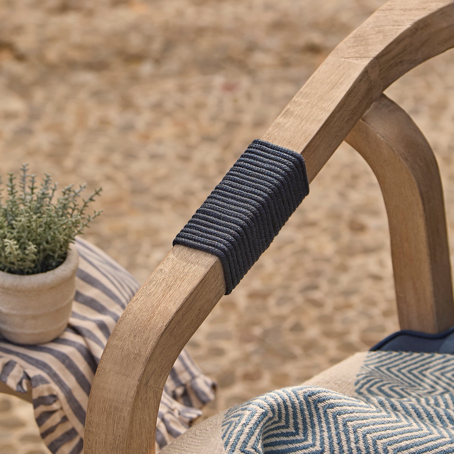 Shiro Wooden Garden Bench - Navy Rope - Laura James