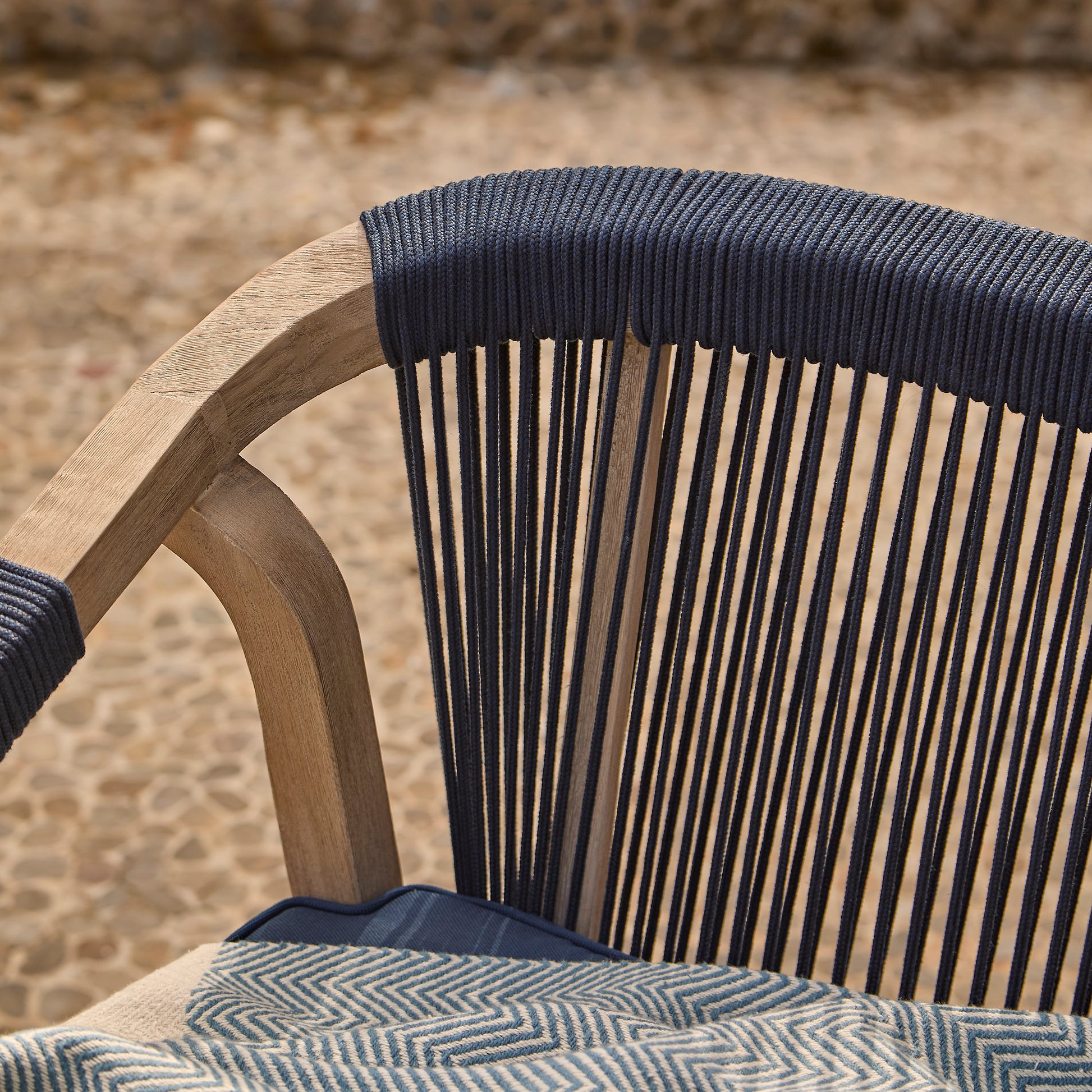 Shiro Wooden Garden Bench - Navy Rope - Laura James