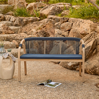 Shiro Wooden Garden Bench - Navy Rope - Laura James