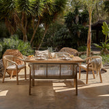 Shiro 6 Seater Wooden Garden Dining Set with 2 Shiro Benches & 2 Shiro Chairs - Beige Rope - Laura James