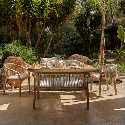 Shiro 6 Seater Wooden Garden Dining Set with 2 Shiro Benches & 2 Shiro Chairs - Beige Rope - Laura James