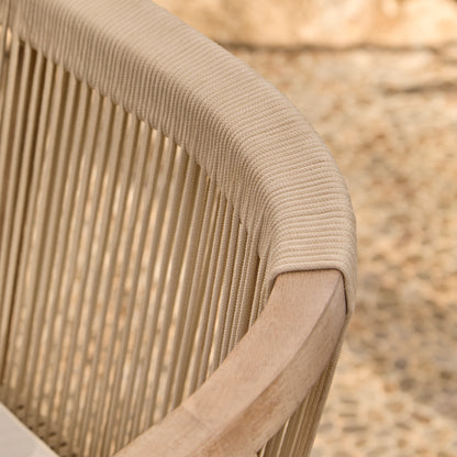 Shiro 6 Seater Wooden Garden Dining Set with 2 Shiro Benches & 2 Shiro Chairs - Beige Rope - Laura James