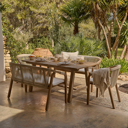 Shiro 6 Seater Wooden Garden Dining Set with 2 Shiro Benches & 2 Shiro Chairs - Beige Rope - Laura James