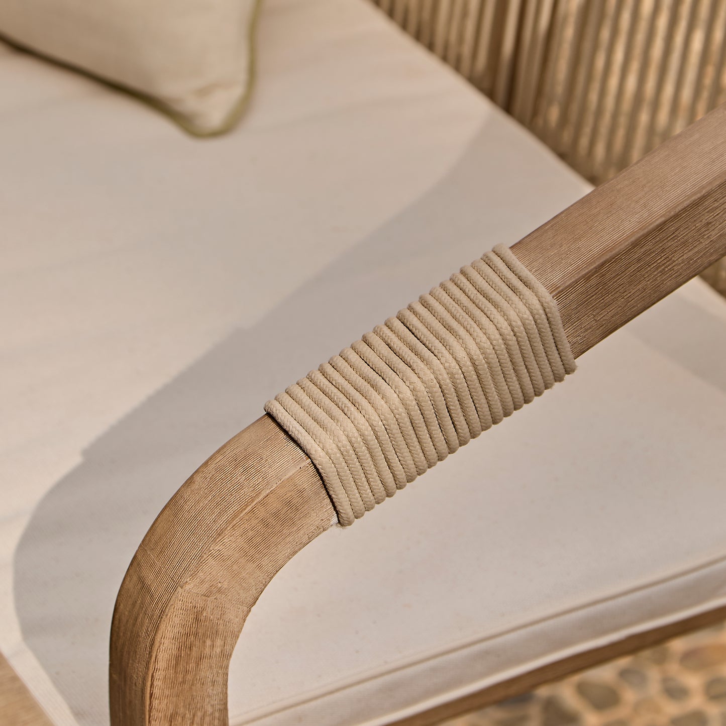 Shiro 6 Seater Wooden Garden Dining Set with 2 Shiro Benches & 2 Shiro Chairs - Beige Rope - Laura James