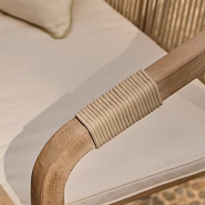 Shiro 6 Seater Wooden Garden Dining Set with 2 Shiro Benches & 2 Shiro Chairs - Beige Rope - Laura James