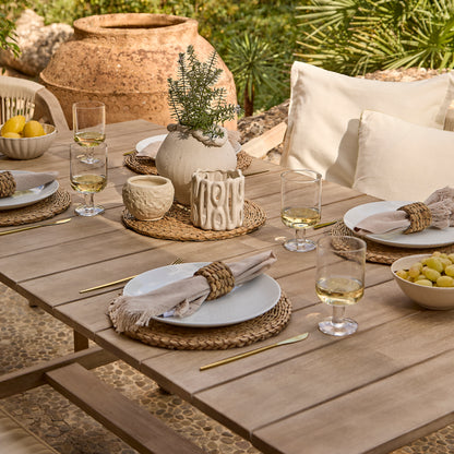 Shiro 6 Seater Wooden Garden Dining Set with 2 Shiro Benches & 2 Shiro Chairs - Beige Rope - Laura James