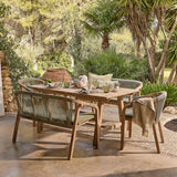 Shiro 6 Seater Wooden Garden Dining Set with 2 Shiro Benches & 2 Shiro Chairs - Green Rope - Laura James