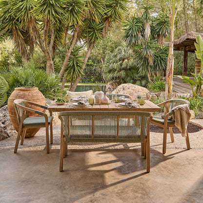 Shiro 6 Seater Wooden Garden Dining Set with 2 Shiro Benches & 2 Shiro Chairs - Green Rope - Laura James