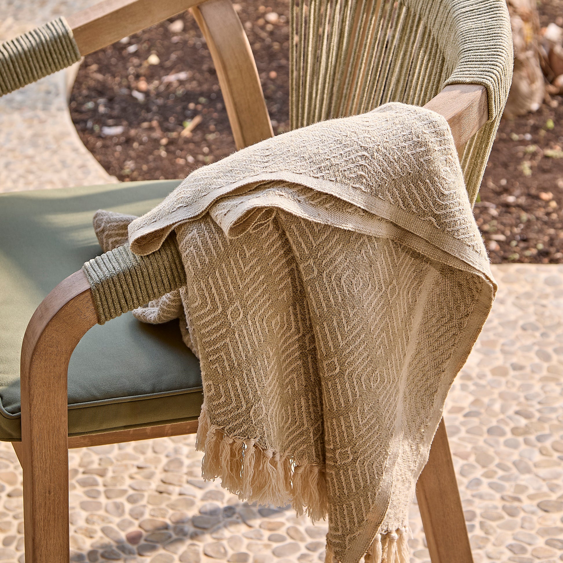 Shiro 6 Seater Wooden Garden Dining Set with 2 Shiro Benches & 2 Shiro Chairs - Green Rope - Laura James