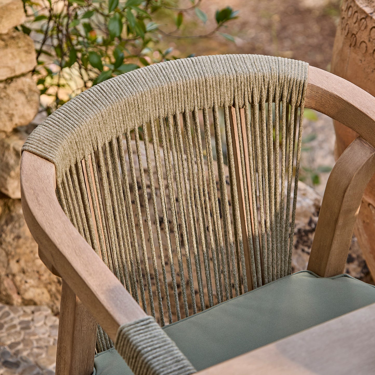Shiro 6 Seater Wooden Garden Dining Set with 2 Shiro Benches & 2 Shiro Chairs - Green Rope - Laura James