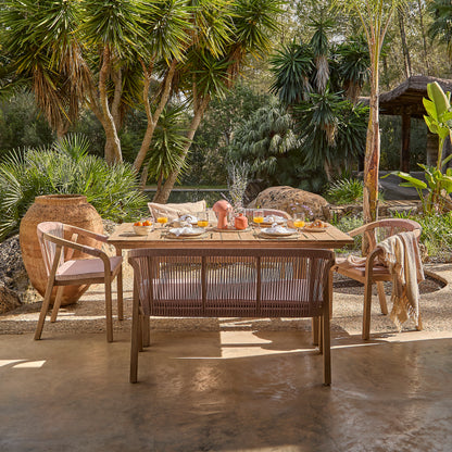 Shiro 6 Seater Wooden Garden Dining Set with 2 Shiro Benches & 2 Shiro Chairs - Pink Rope - Laura James