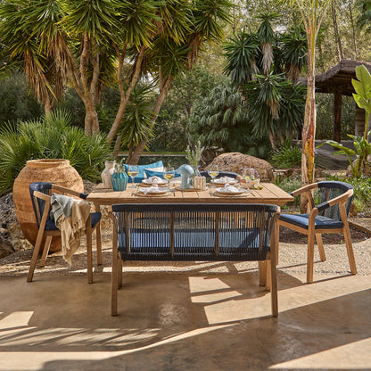 Shiro 6 Seater Wooden Garden Dining Set with 2 Shiro Benches & 2 Shiro Chairs - Navy Rope - Laura James