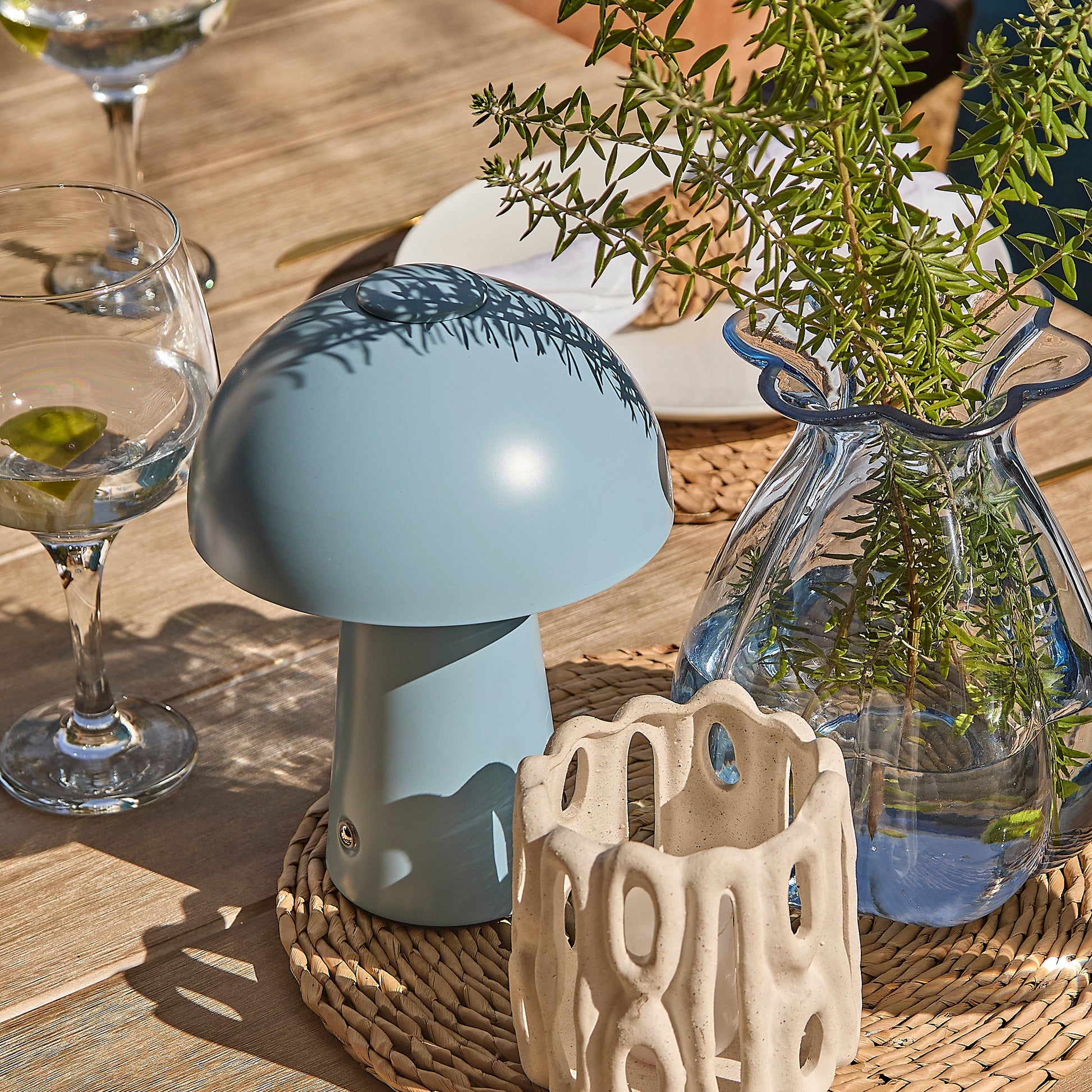 Shiro 6 Seater Wooden Garden Dining Set with 2 Shiro Benches & 2 Shiro Chairs - Navy Rope - Laura James