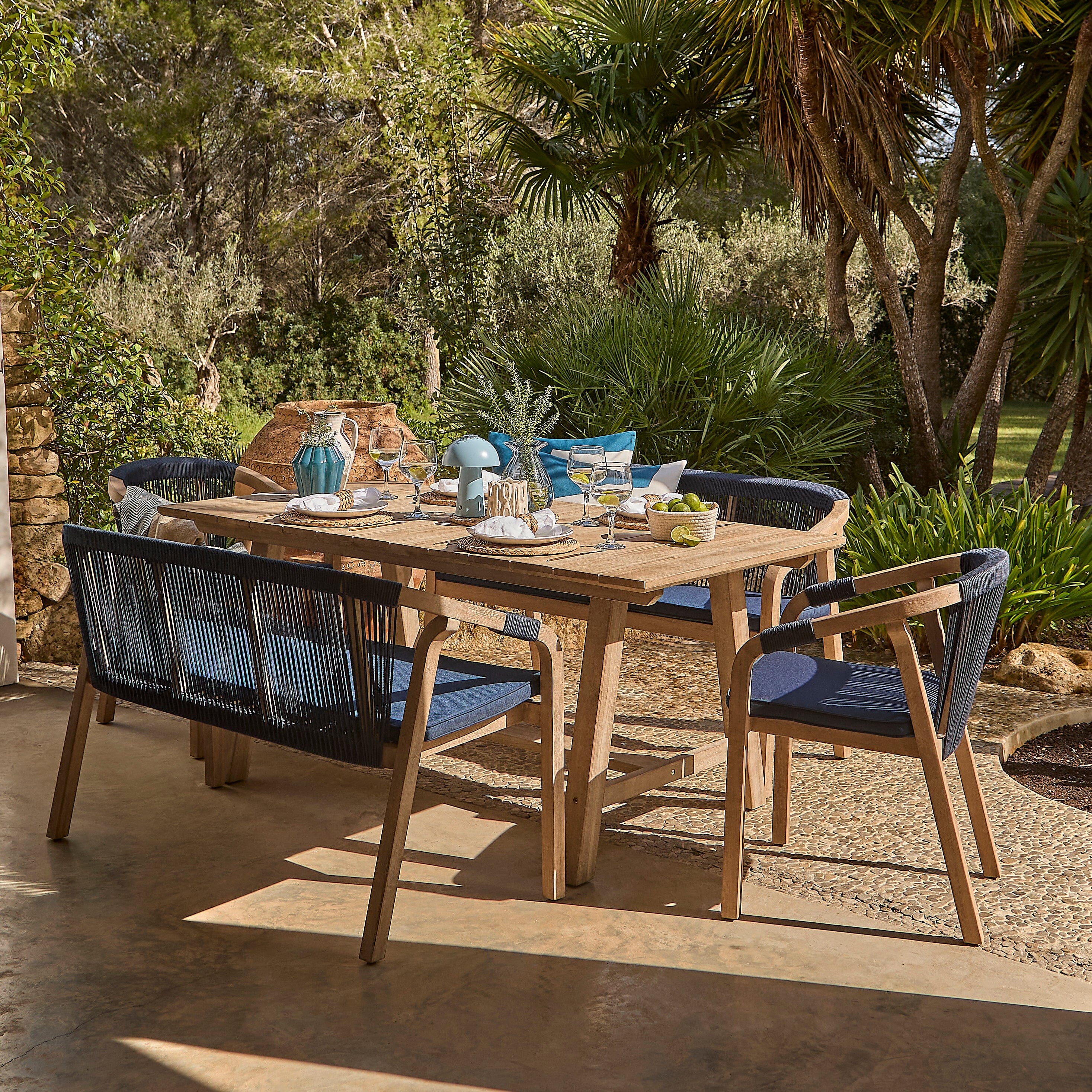 Shiro 6 Seater Wooden Garden Dining Set with 2 Shiro Benches & 2