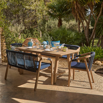 Shiro 6 Seater Wooden Garden Dining Set with 2 Shiro Benches & 2 Shiro Chairs - Navy Rope - Laura James