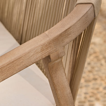 Shiro 6 Seater Wooden Garden Dining Set with Shiro Beige Rope Chairs & Bench - 180cm - Laura James