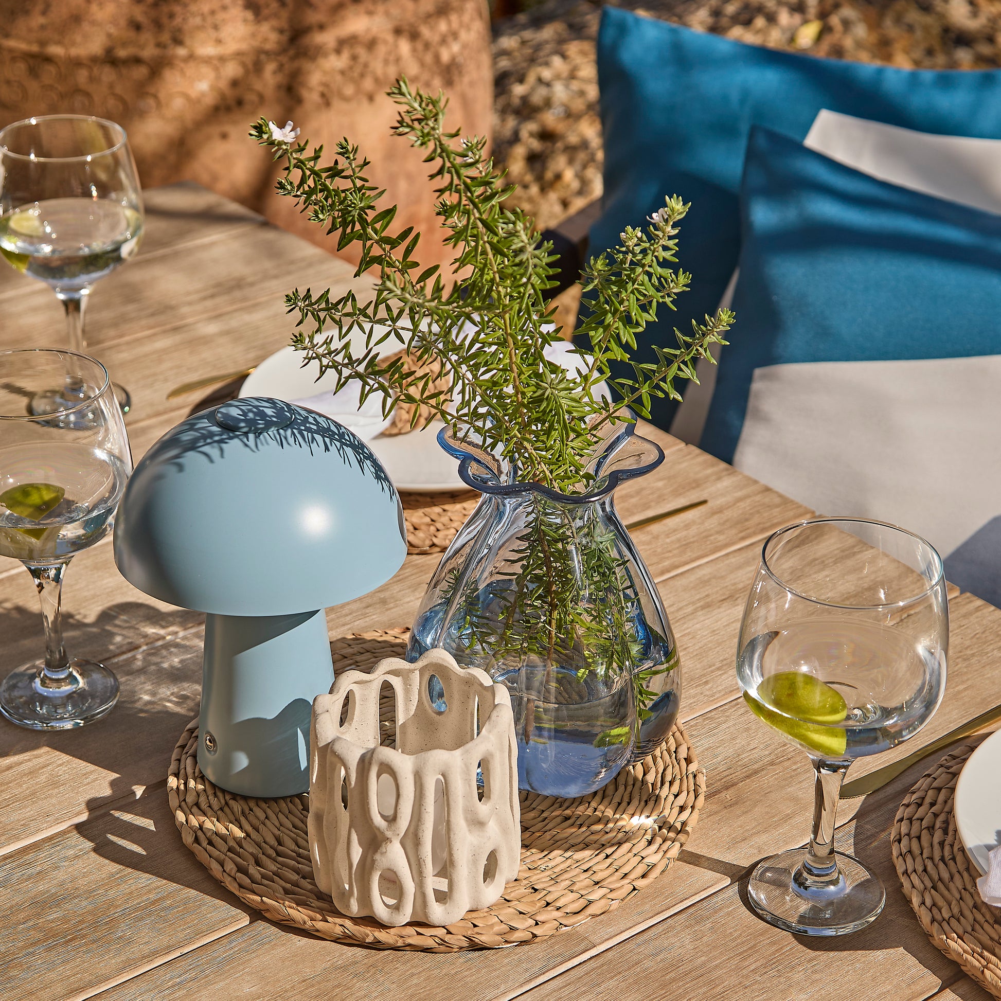 Shiro Navy Rope Wooden Garden Chairs - Set of 2 - Laura James