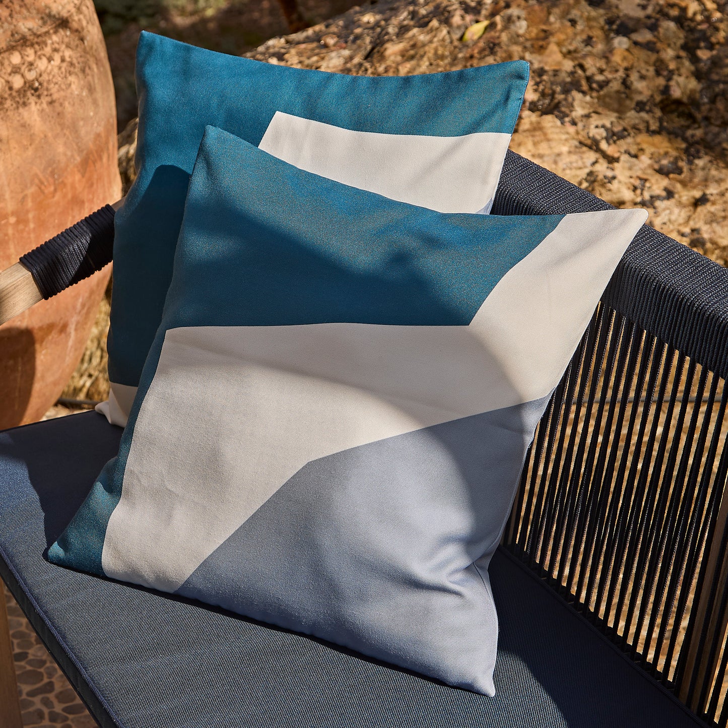 Shiro Navy Rope Wooden Garden Chairs - Set of 2 - Laura James