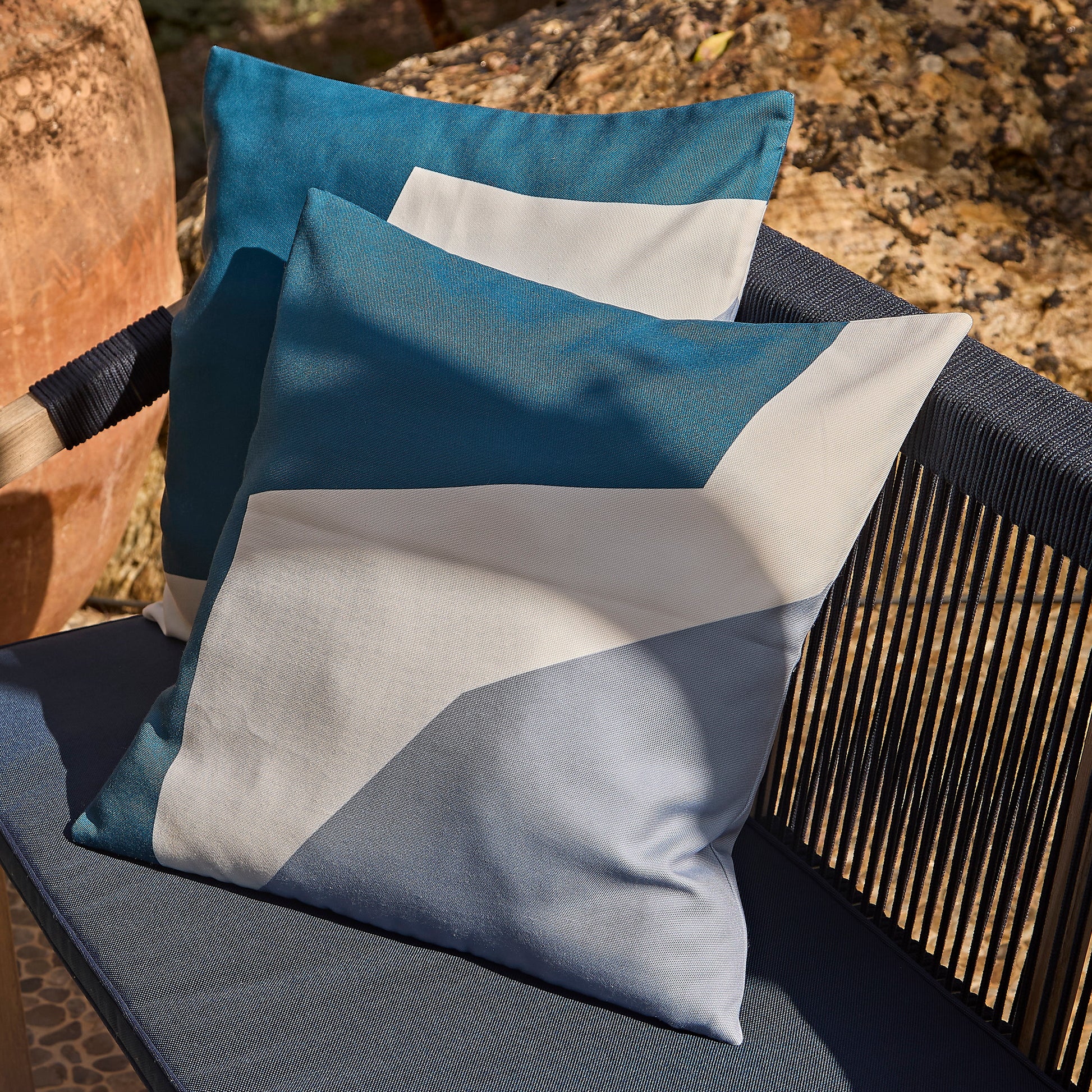 Shiro Navy Rope Wooden Garden Chairs - Set of 2 - Laura James