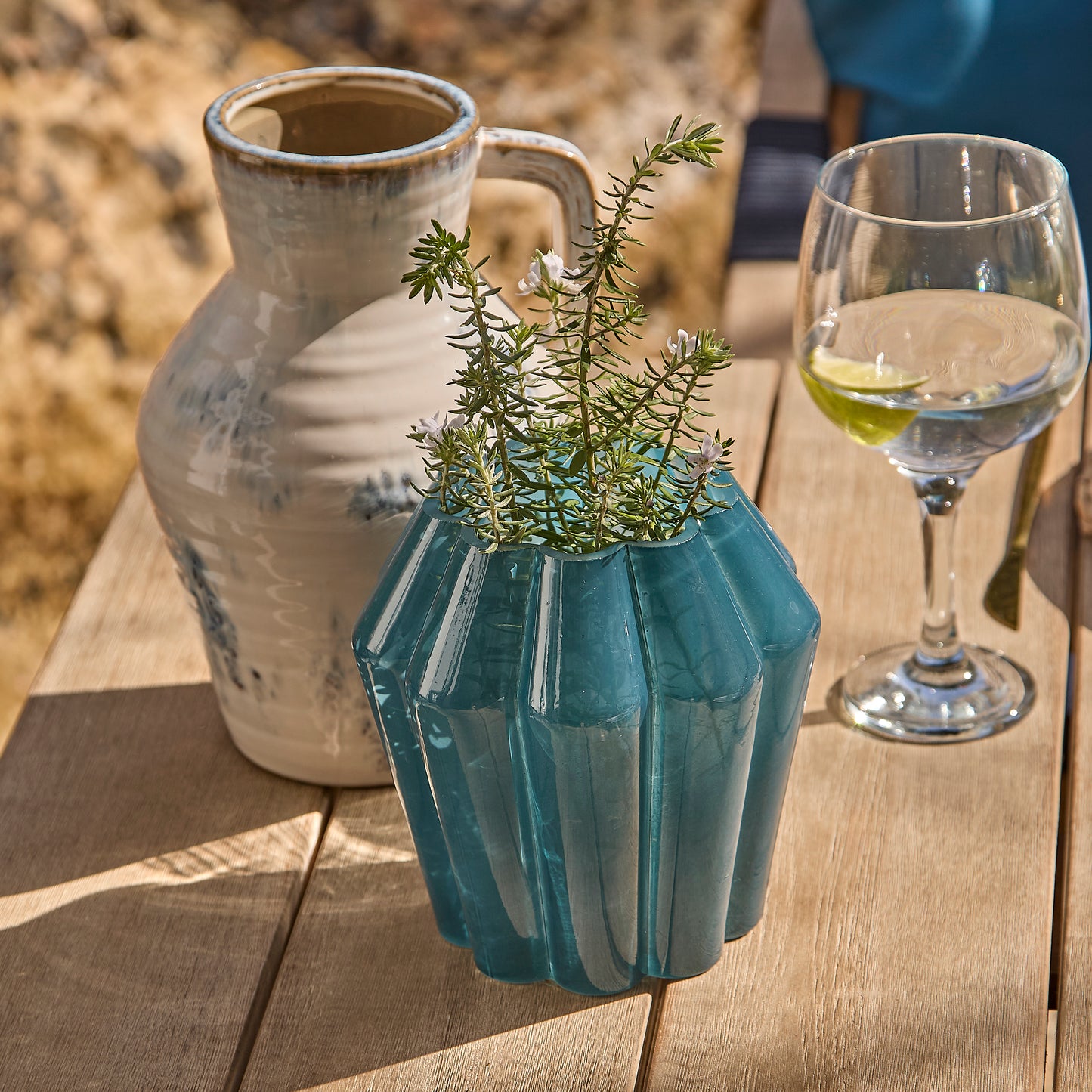 Shiro Navy Rope Wooden Garden Chairs - Set of 2 - Laura James