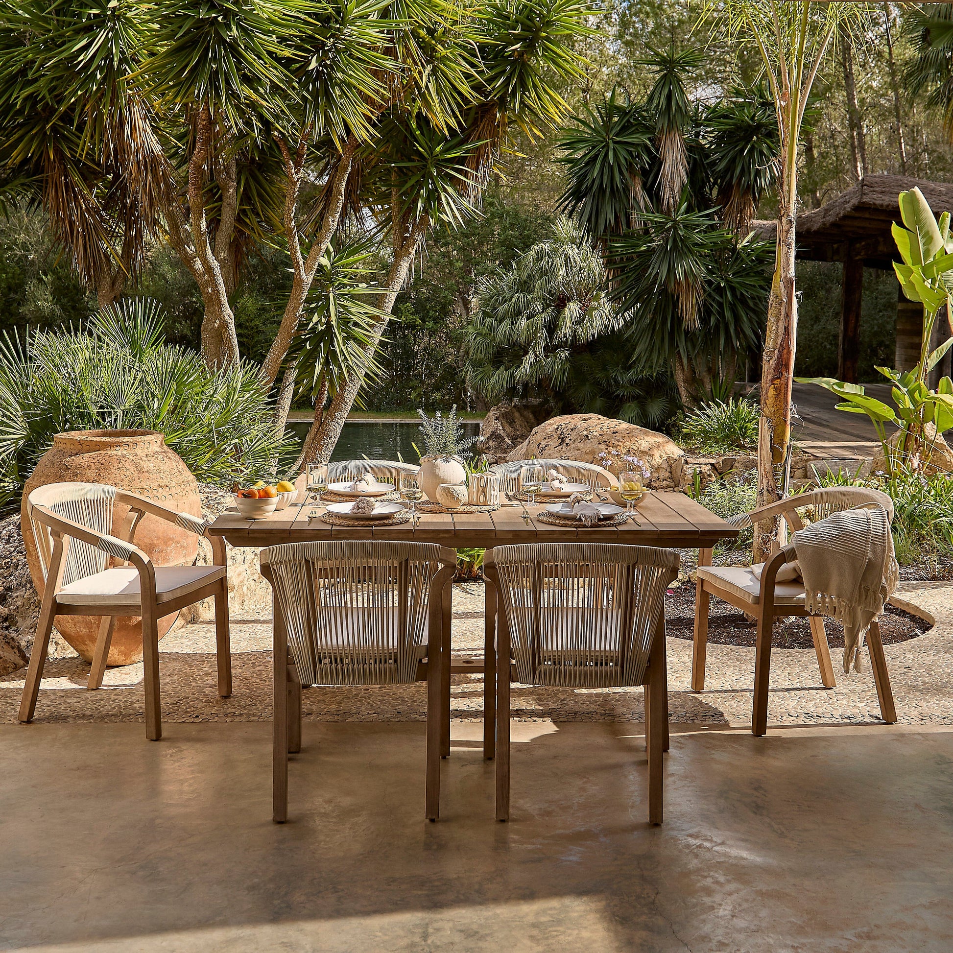 Shiro Beige Rope Wooden Garden Chairs - Set of 2 - Laura James