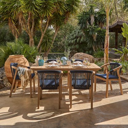 Shiro Navy Rope Wooden Garden Chairs - Set of 2 - Laura James