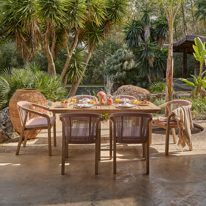 Shiro 6 Seater Wooden Garden Dining Set with Shiro Pink Rope Chairs & Bench - 180cm - Laura James