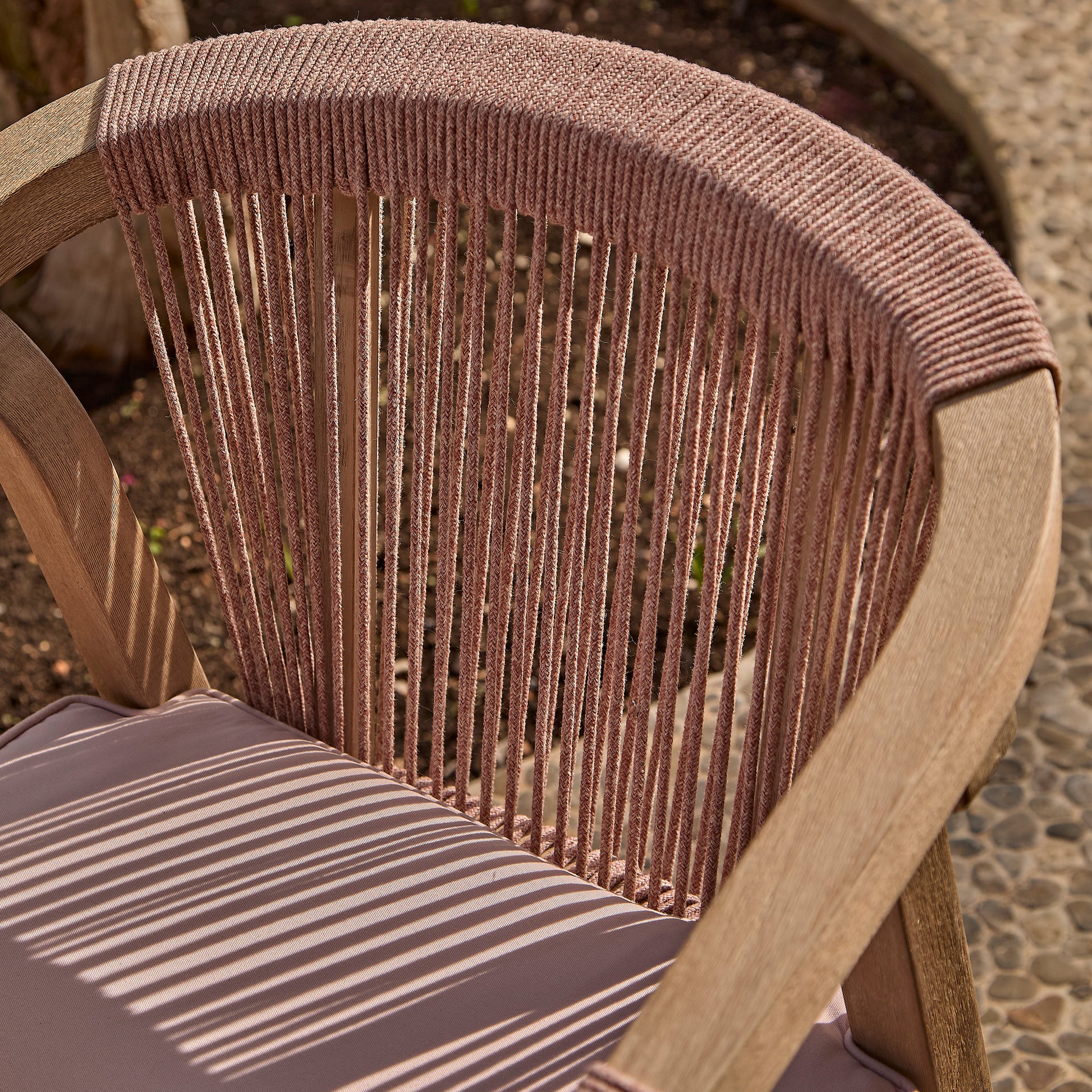 Shiro 6 Seater Wooden Garden Dining Set with Shiro Pink Rope Chairs & Bench - 180cm - Laura James